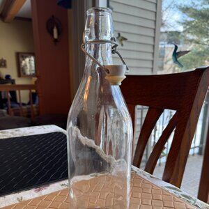 Vintage Clear Glass Bottle wi Wire Bale Clamp Lid & Ceramic Closure 12" high #14